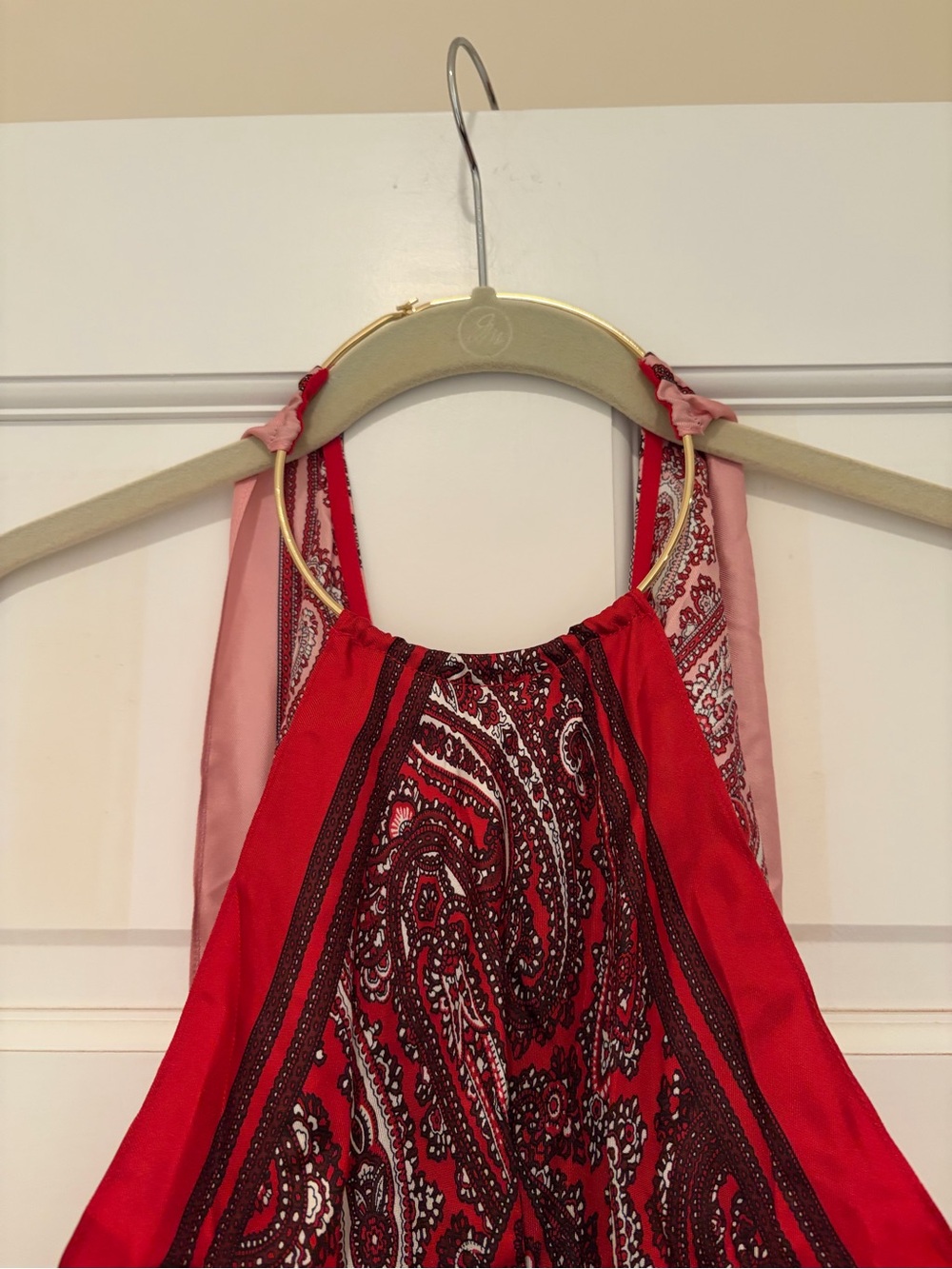 Diane Von Furstenberg Red Paisley Halter Scarf Top - Picture 13 of 14